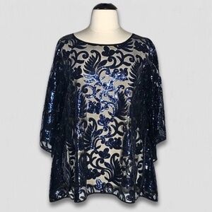 Bob Mackie Wearable Art Black Blue Kaftan Tunic Dress 3X